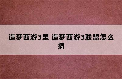 造梦西游3里 造梦西游3联盟怎么搞